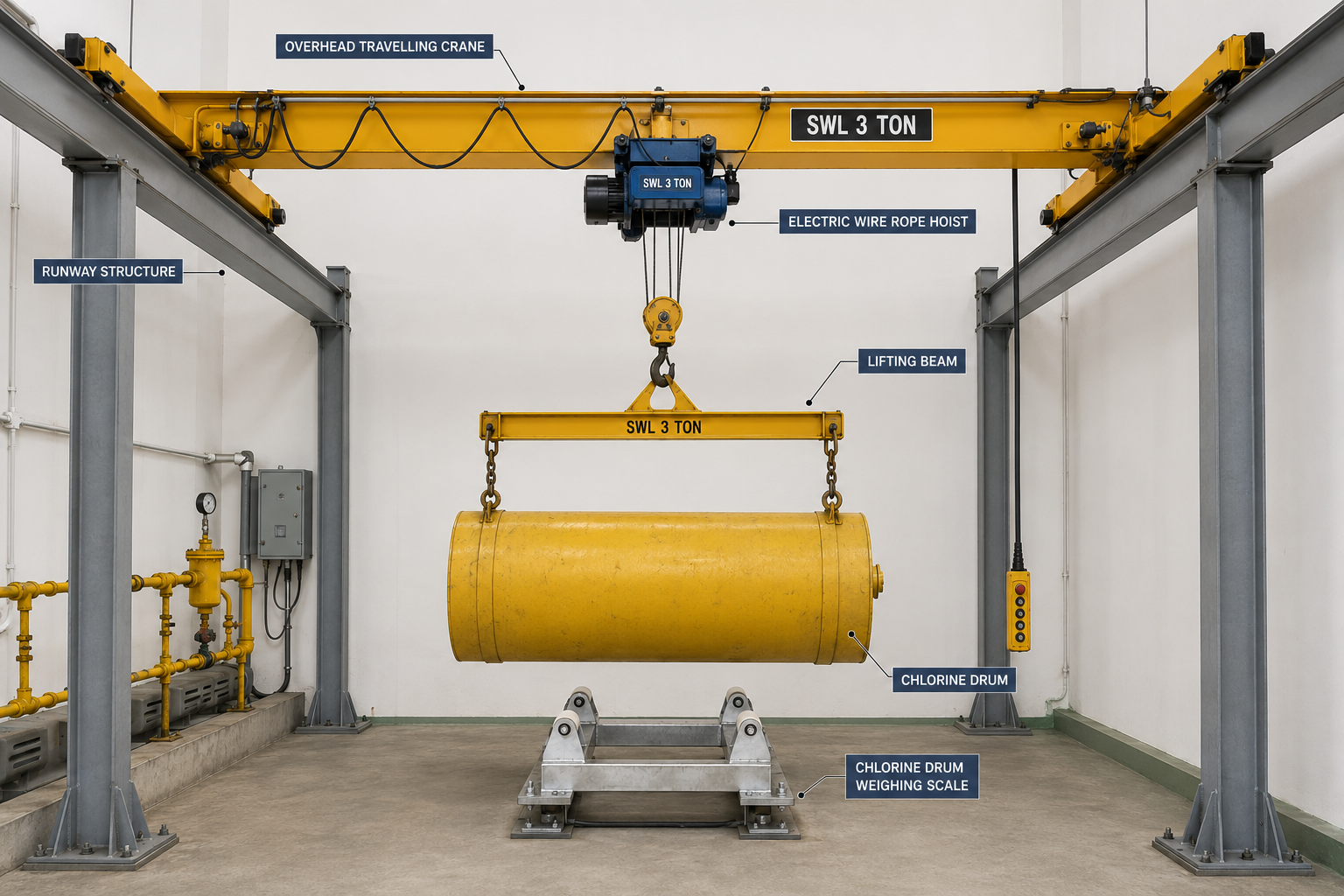 Home overhead travelling cane with runway structure & lifting beam