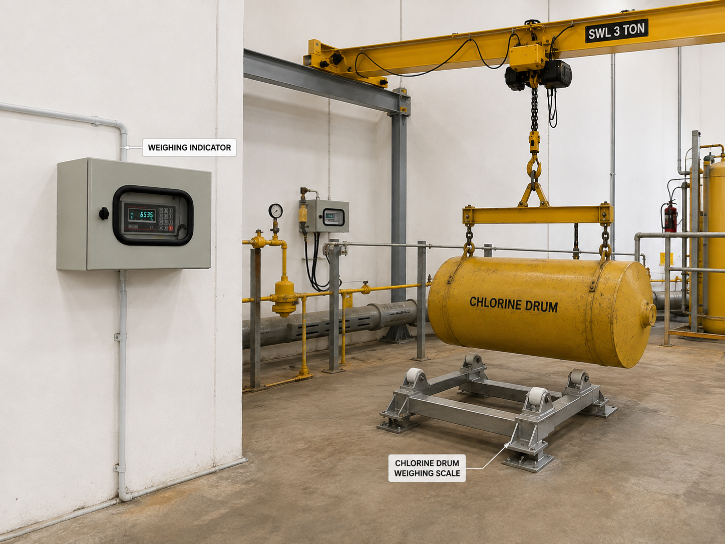 chlorine drum weighing scale w overhead crane